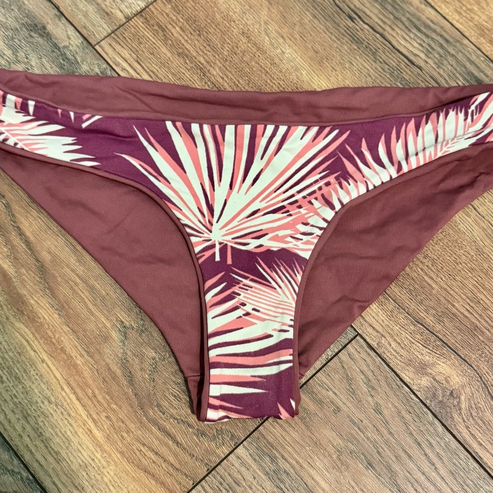 Maaji Palm Print Bikini Bottom in Burgundy, Pink, Cream